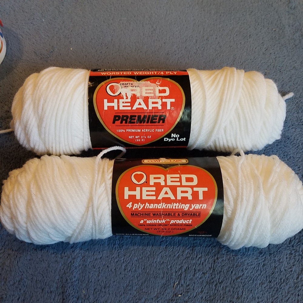 Red Heart Yarn Bundle 2 Skeins White NEW Worsted 4 Ply Acrylic Vintage Wintuk